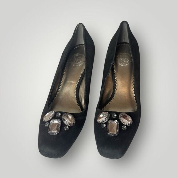 JESSICA SIMPSON Black Velour Wedge w/ Rhinestones Gems, Size 9 - Picture 3 of 9